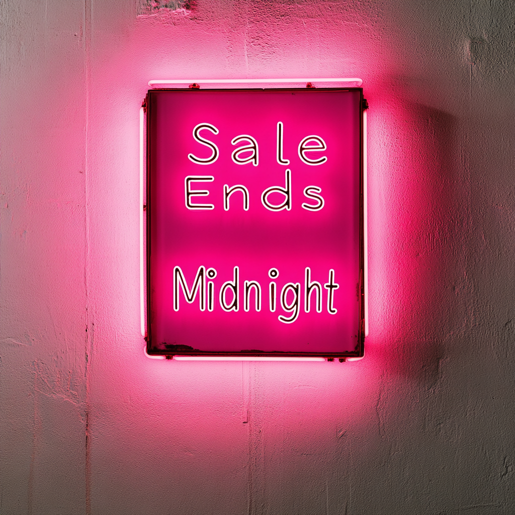 "Sale Ends Midnight" - Pink Neon Sign, 18 Inches