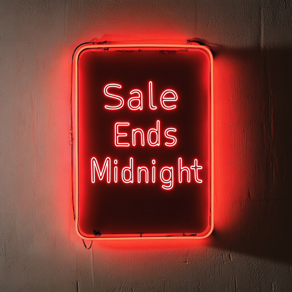 "Sale Ends Midnight" - Red Neon Sign, 18 Inches