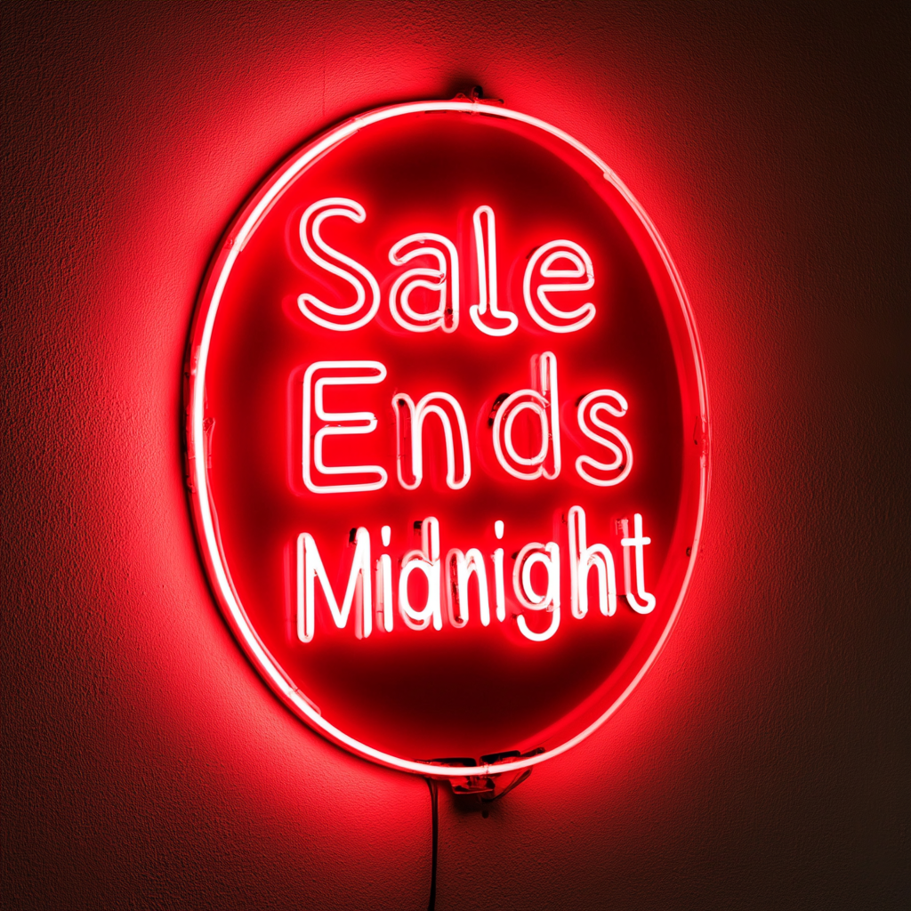 "Sale Ends Midnight" - Red Neon Sign, 18 Inches