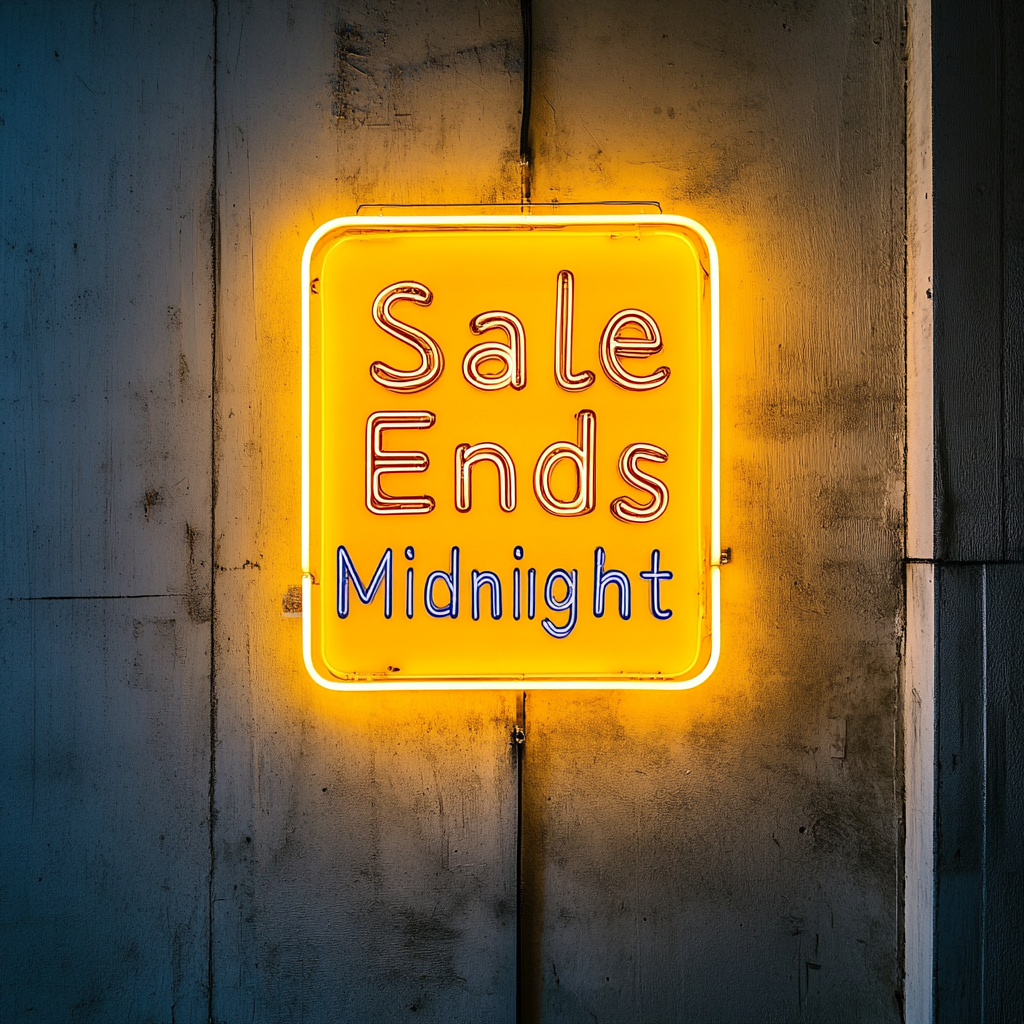 "Sale Ends Midnight" - Yellow Neon Sign, 18 Inches