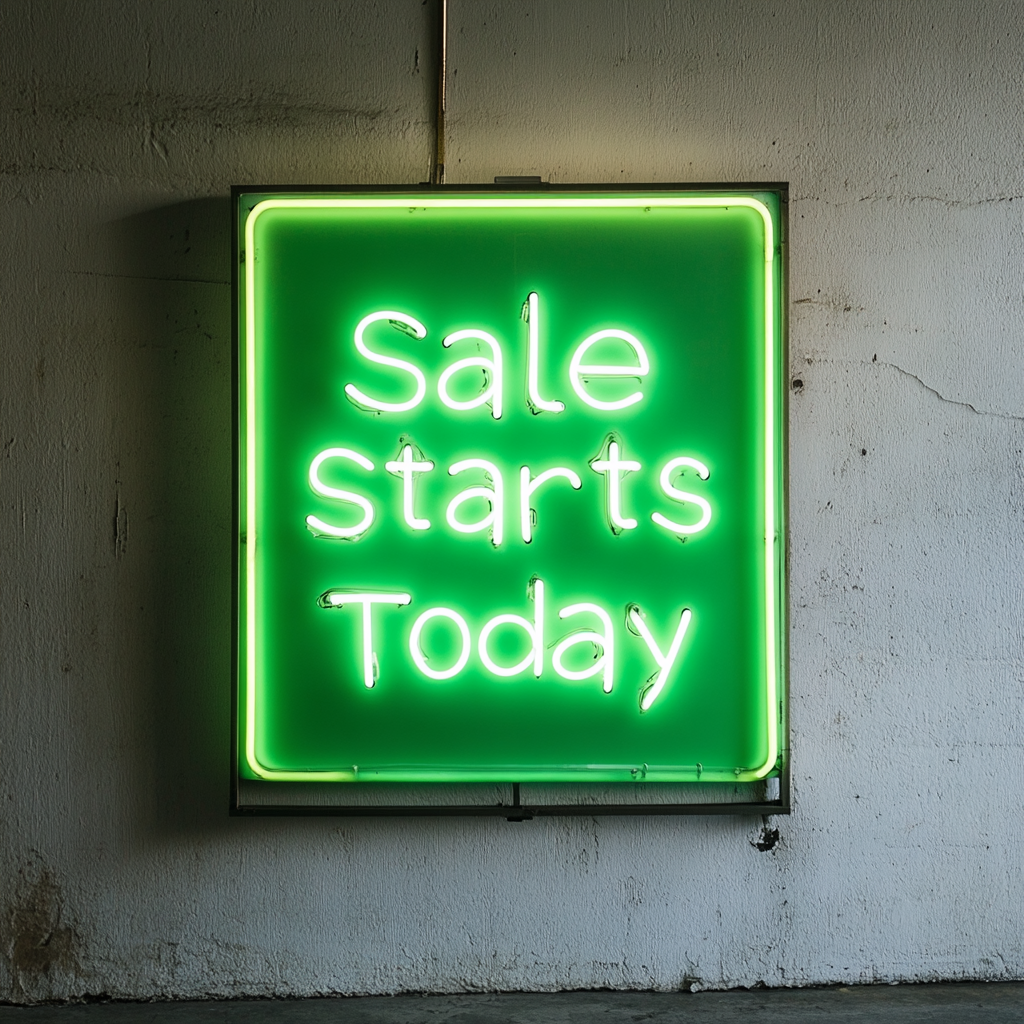 "Sale Starts Today" - Green Neon Sign, 24 Inches
