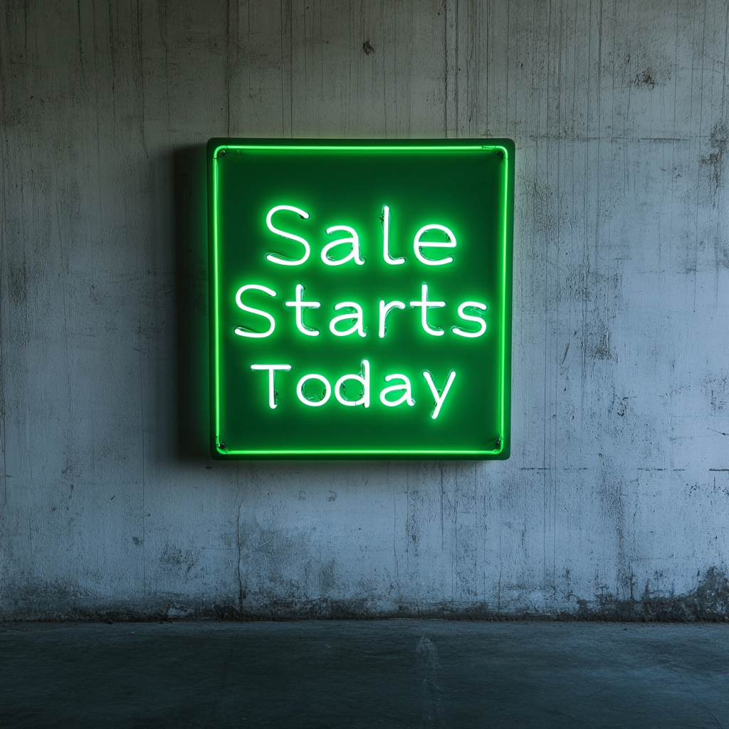 "Sale Starts Today" - Green Neon Sign, 24 Inches
