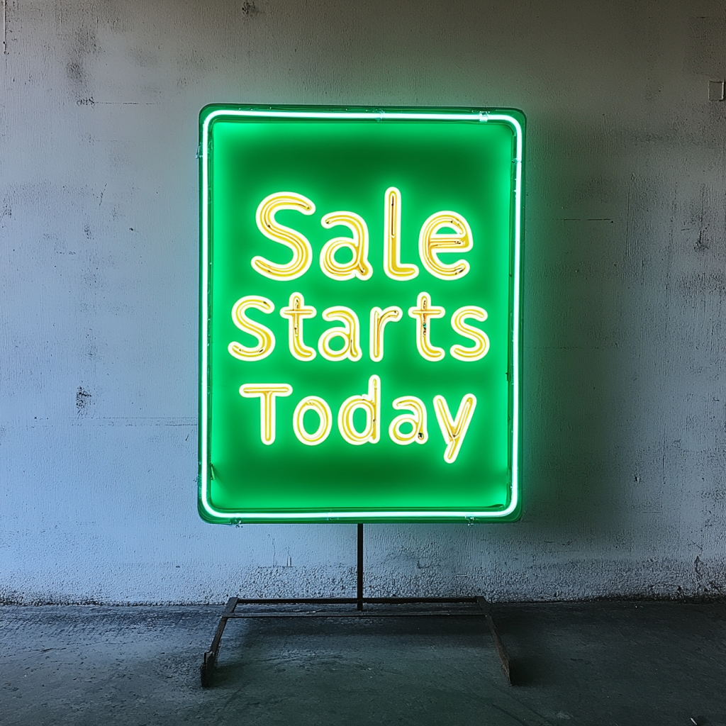 "Sale Starts Today" - Green Neon Sign, 24 Inches