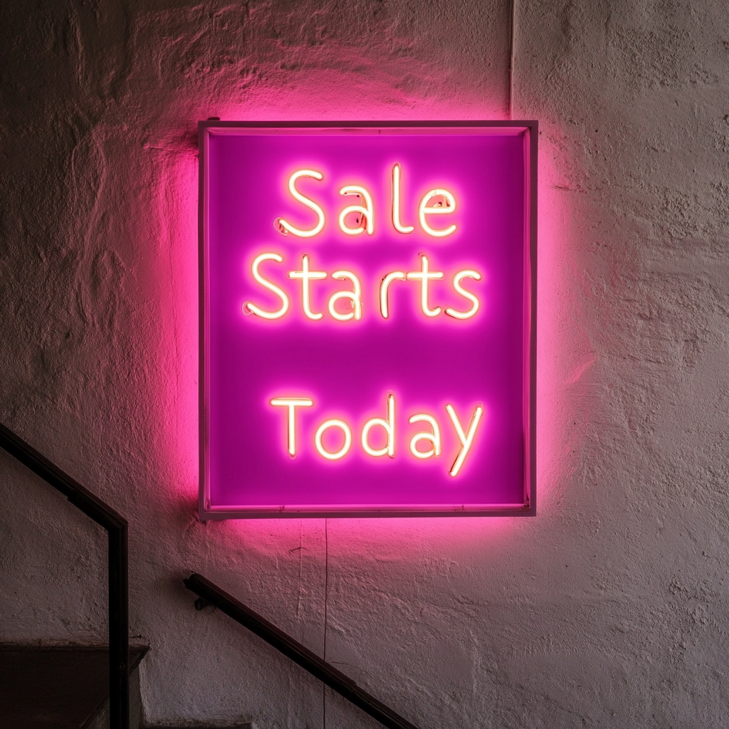 "Sale Starts Today" - Pink Neon Sign, 24 Inches