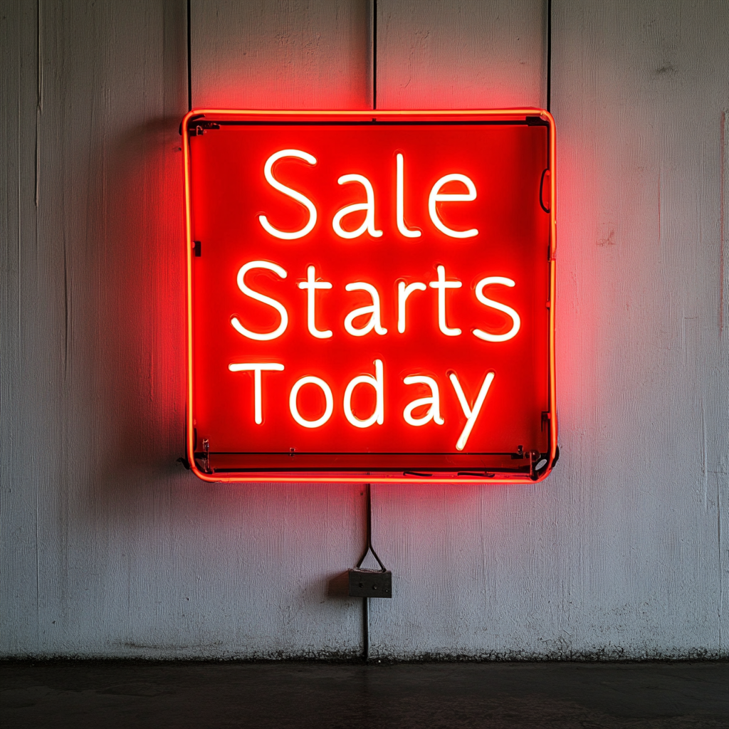 "Sale Starts Today" - Red Neon Sign, 24 Inches