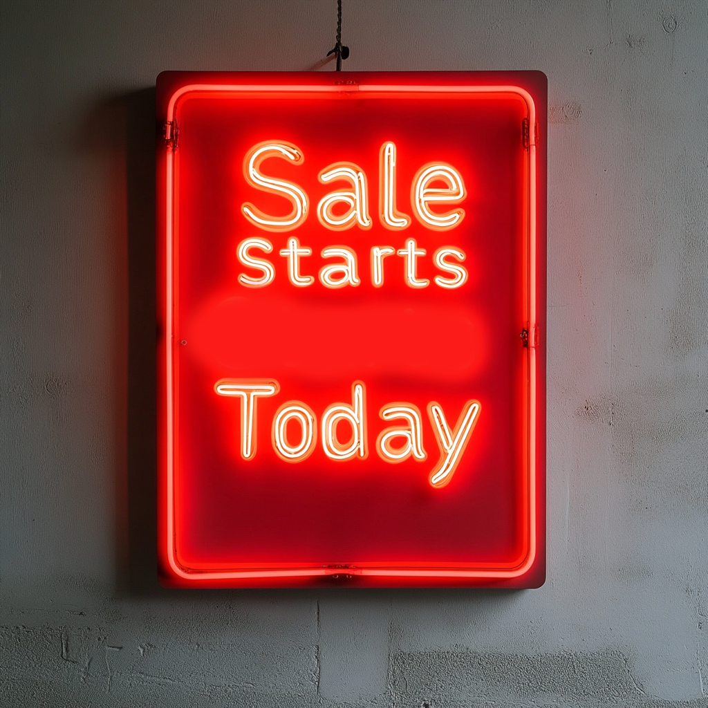 "Sale Starts Today" - Red Neon Sign, 24 Inches