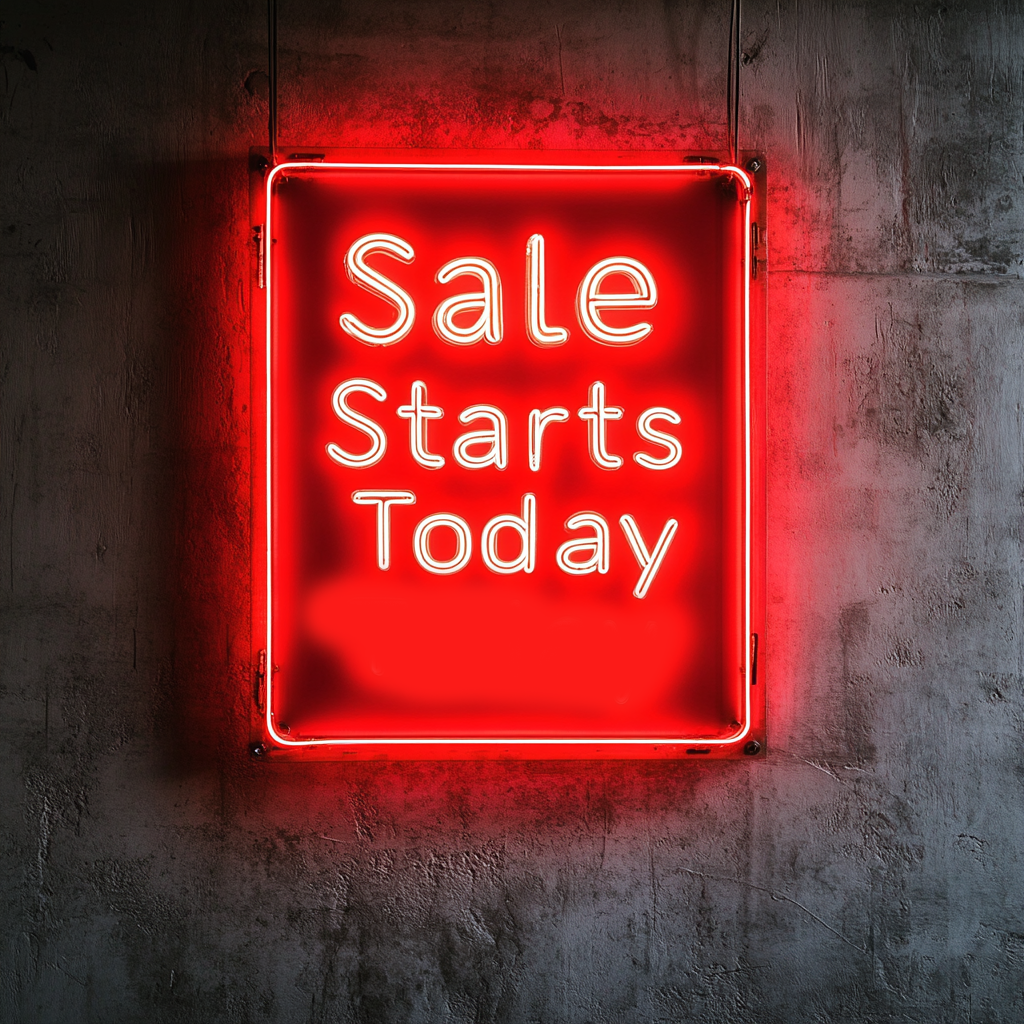 "Sale Starts Today" - Red Neon Sign, 24 Inches