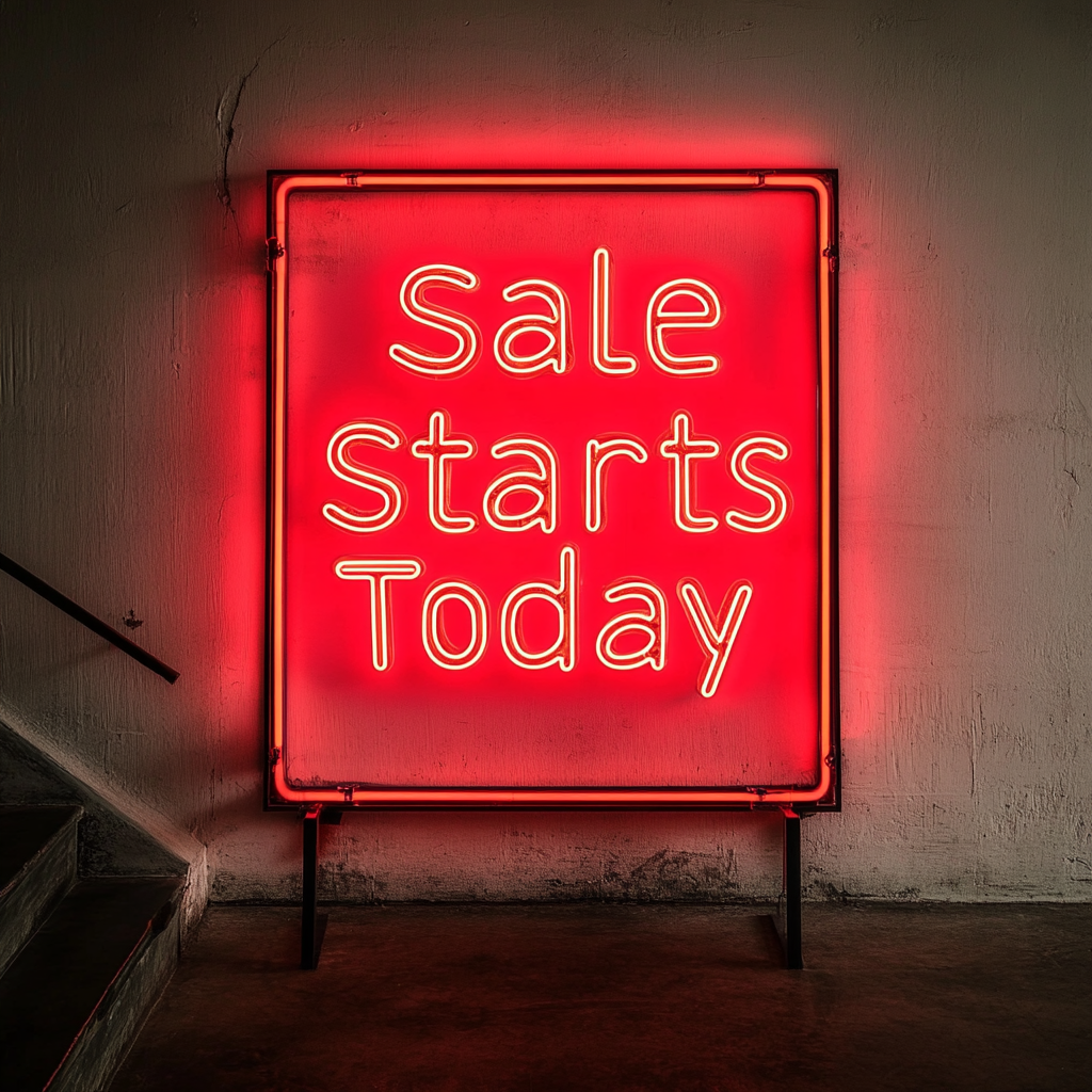 "Sale Starts Today" - Red Neon Sign, 24 Inches