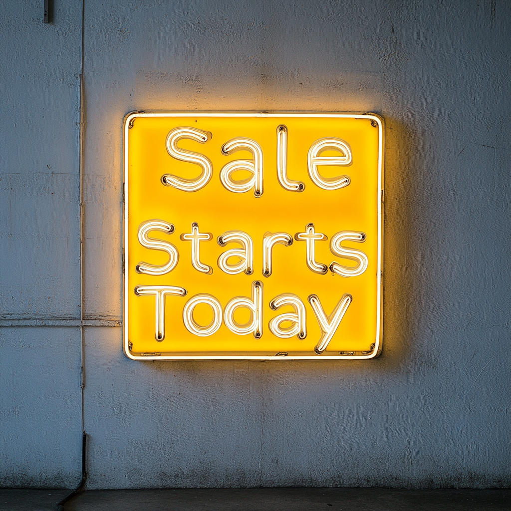 "Sale Starts Today" - Yellow Neon Sign, 24 Inches