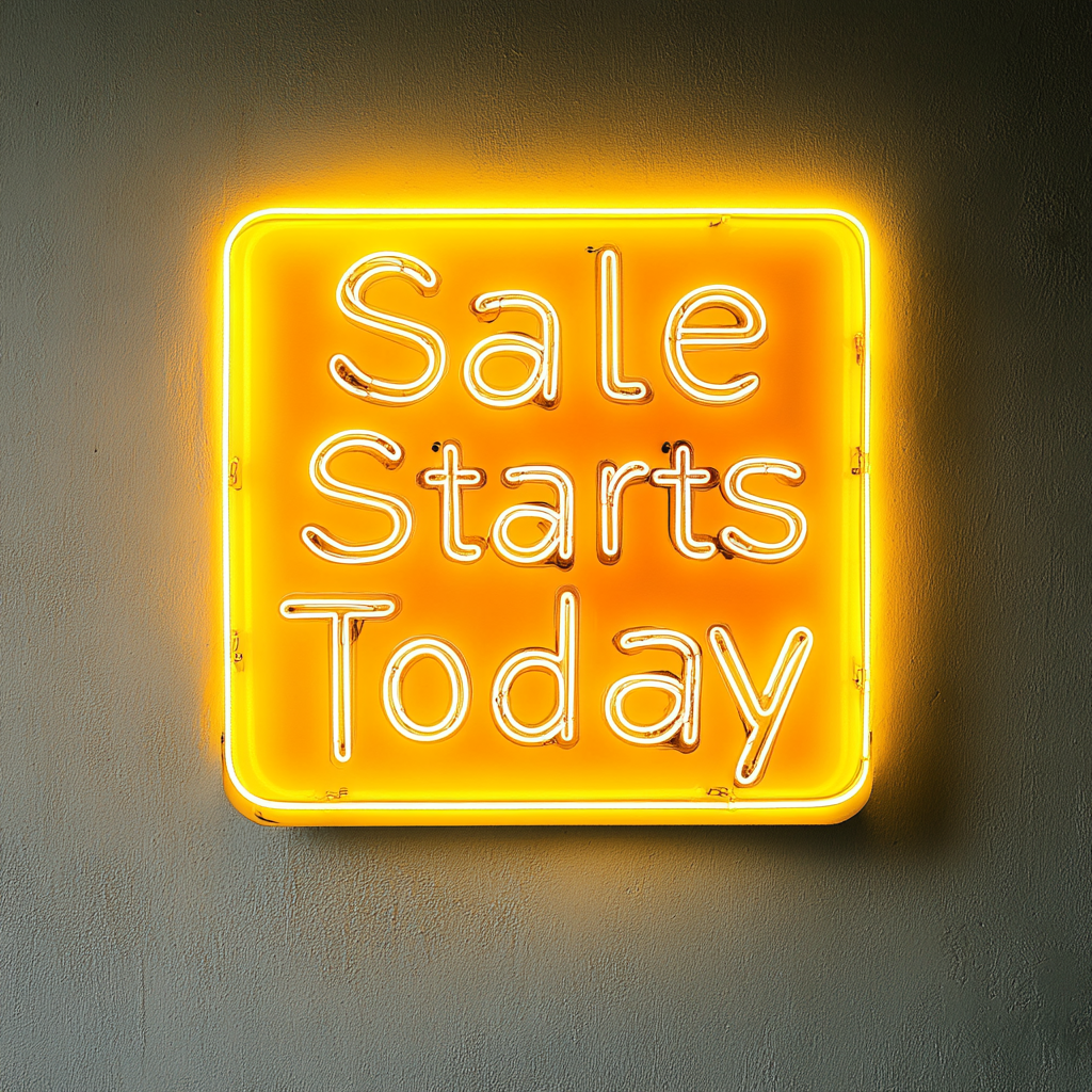 "Sale Starts Today" - Yellow Neon Sign, 24 Inches