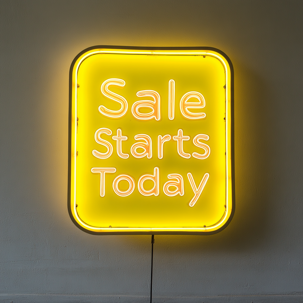 "Sale Starts Today" - Yellow Neon Sign, 24 Inches