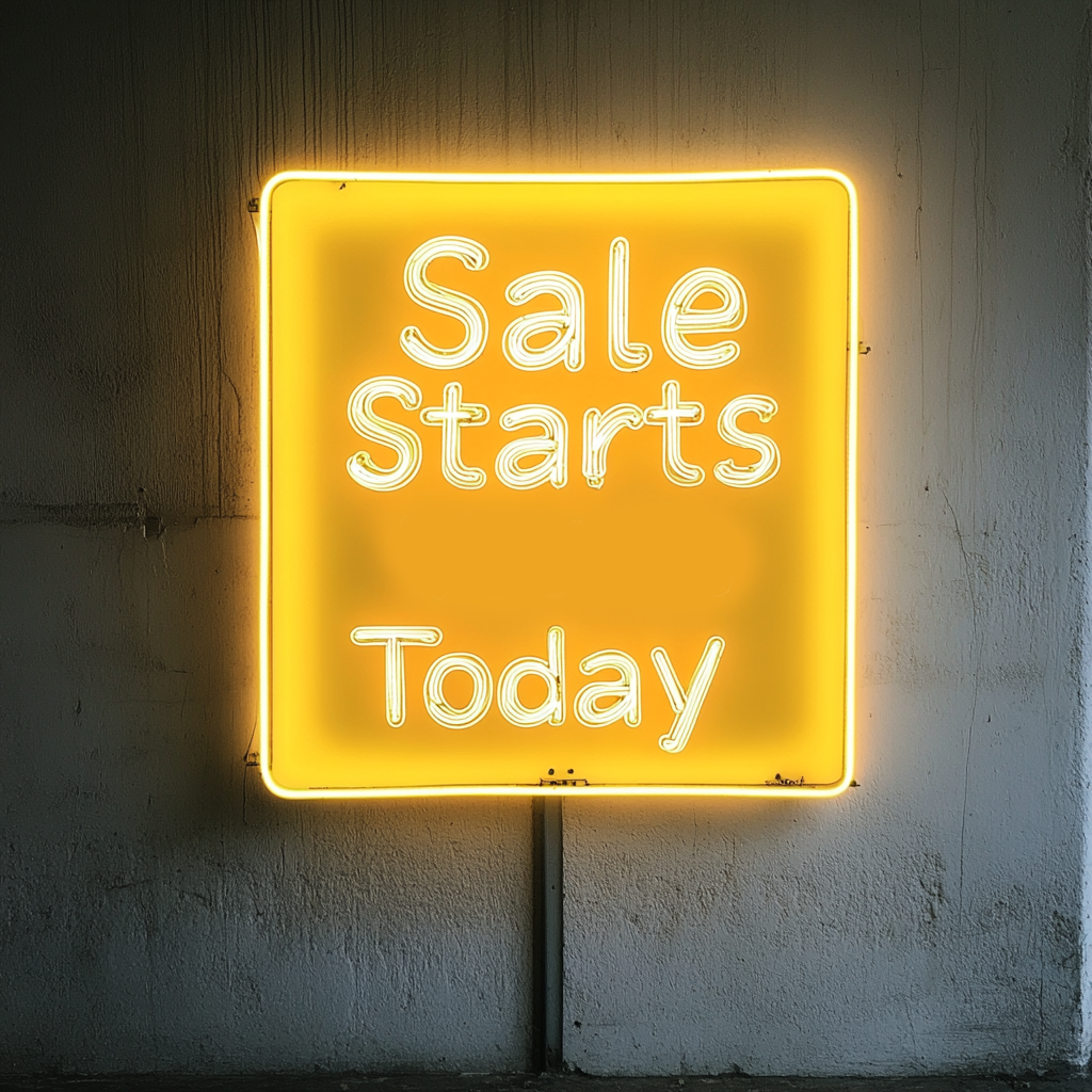 "Sale Starts Today" - Yellow Neon Sign, 24 Inches