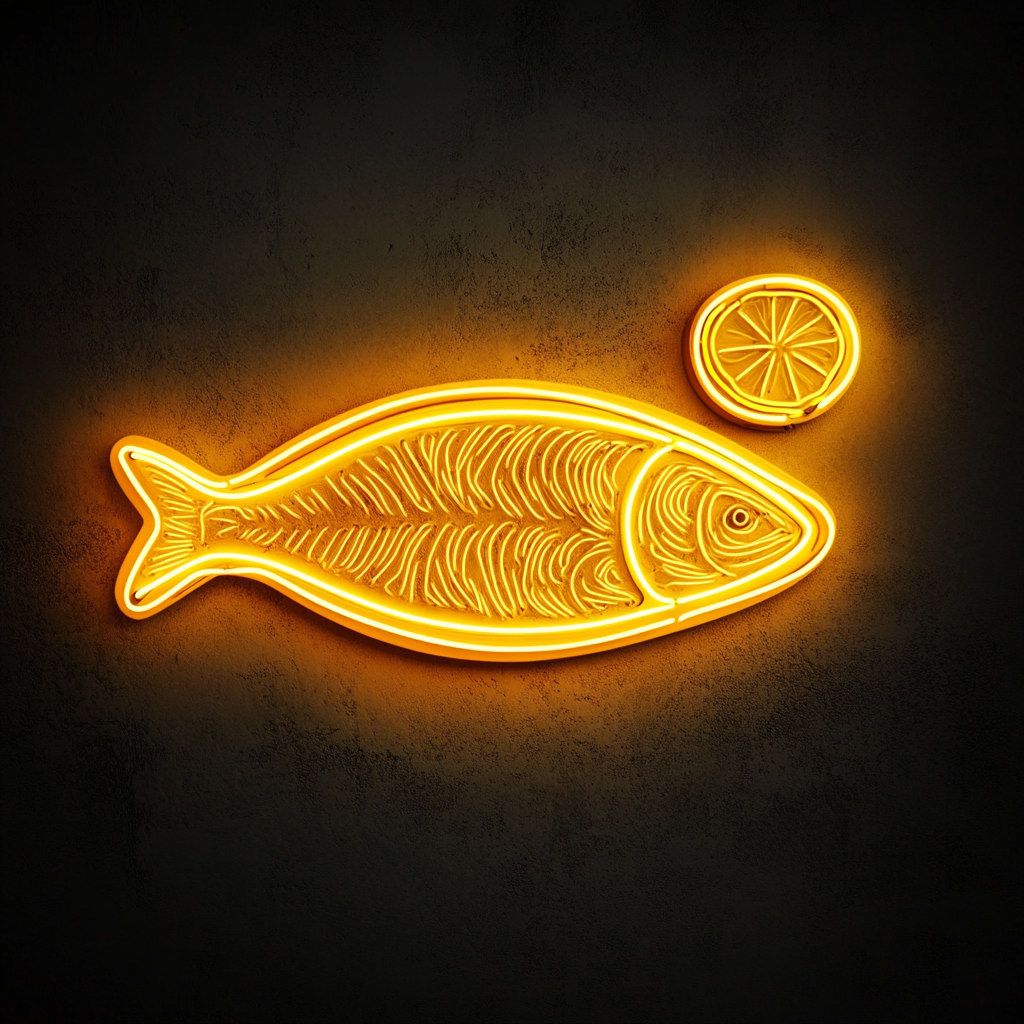 Salmon Fillet with Lemon - Yellow Neon Sign, 18 Inches