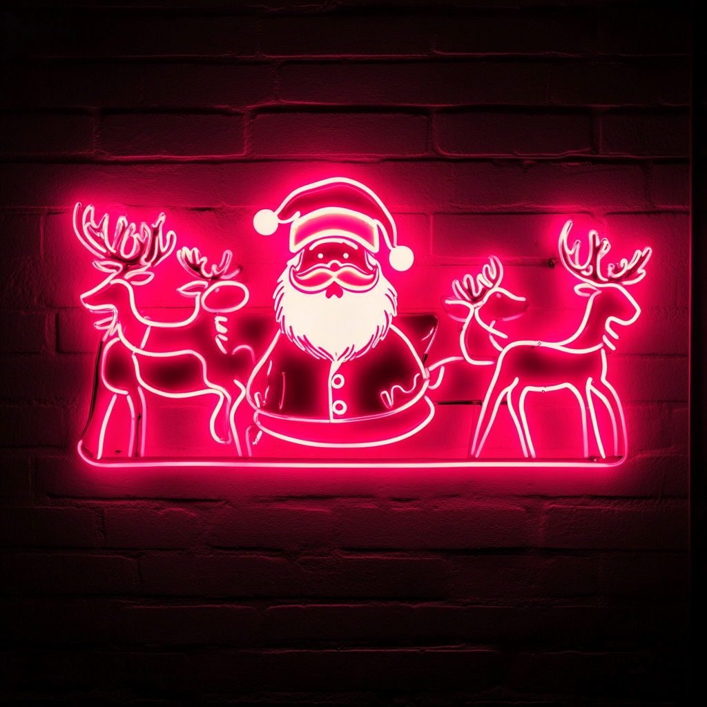 Santa Raindeer - Pink Neon Sign, 24 Inches