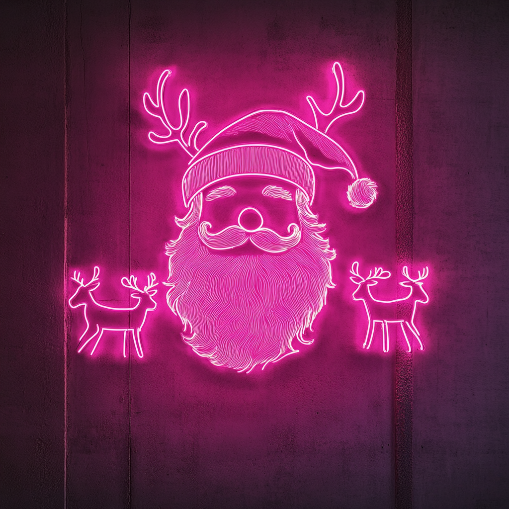 Santa Raindeer - Pink Neon Sign, 24 Inches