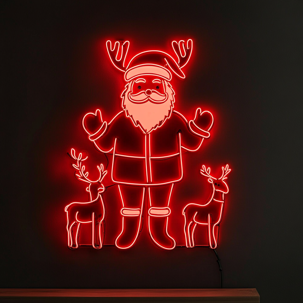 Santa Raindeer - Red Neon Sign, 24 Inches