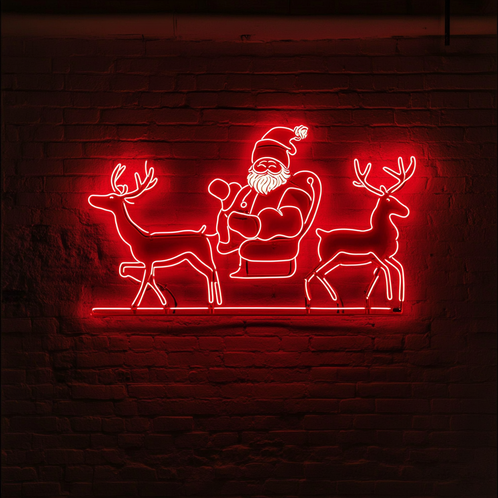 Santa Raindeer - Red Neon Sign, 24 Inches