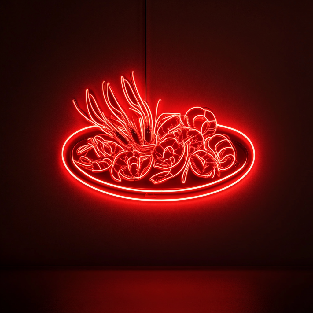Seafood Platter - Red Neon Sign, 18 Inches