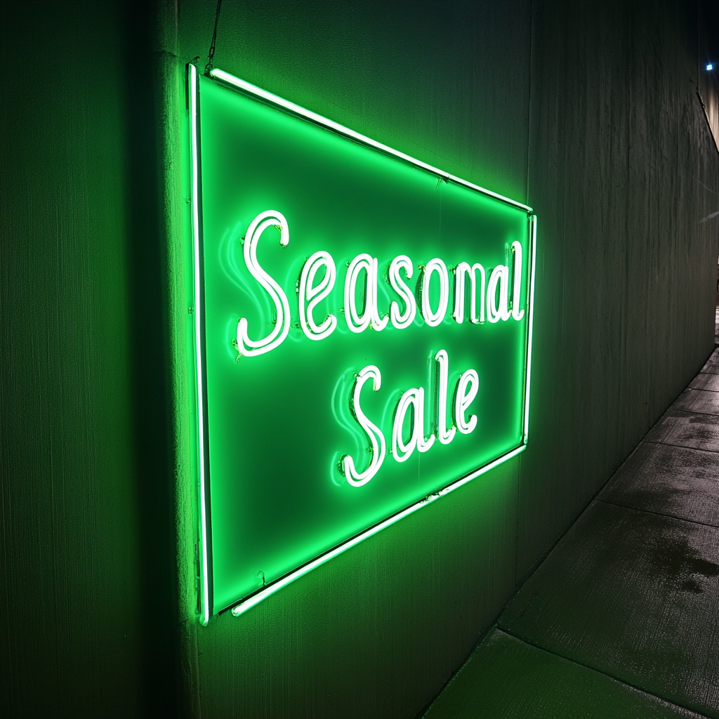 "Seasonal Sale" - Green Neon Sign, 24 Inches