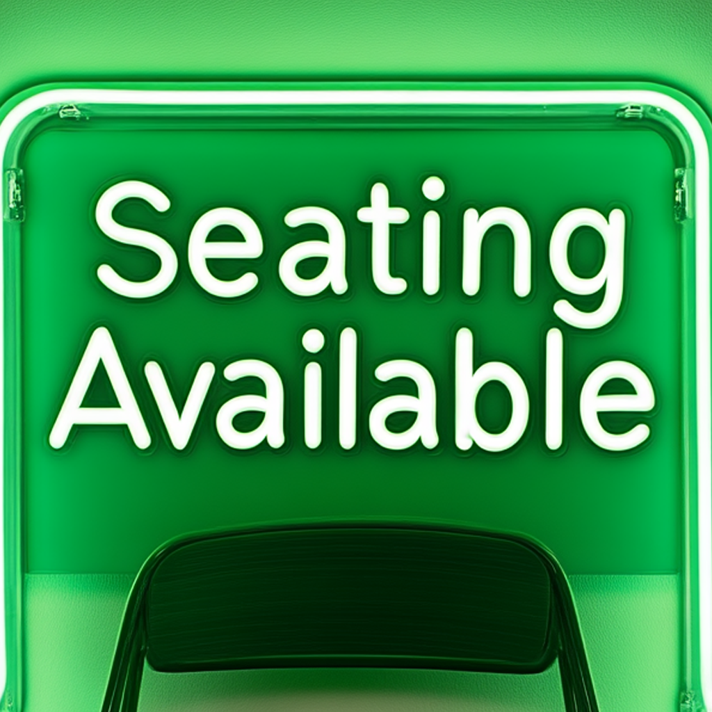"Seating Available" - Green Neon Sign, 24 Inches