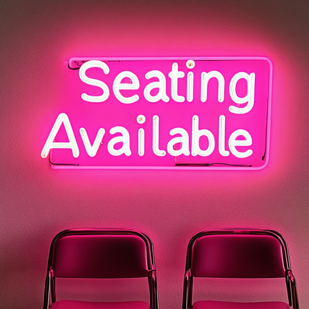 "Seating Available" - Pink Neon Sign, 24 Inches