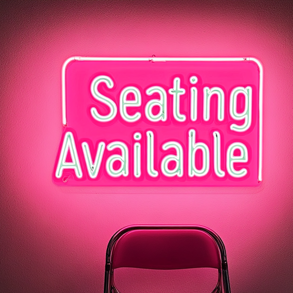 "Seating Available" - Pink Neon Sign, 24 Inches