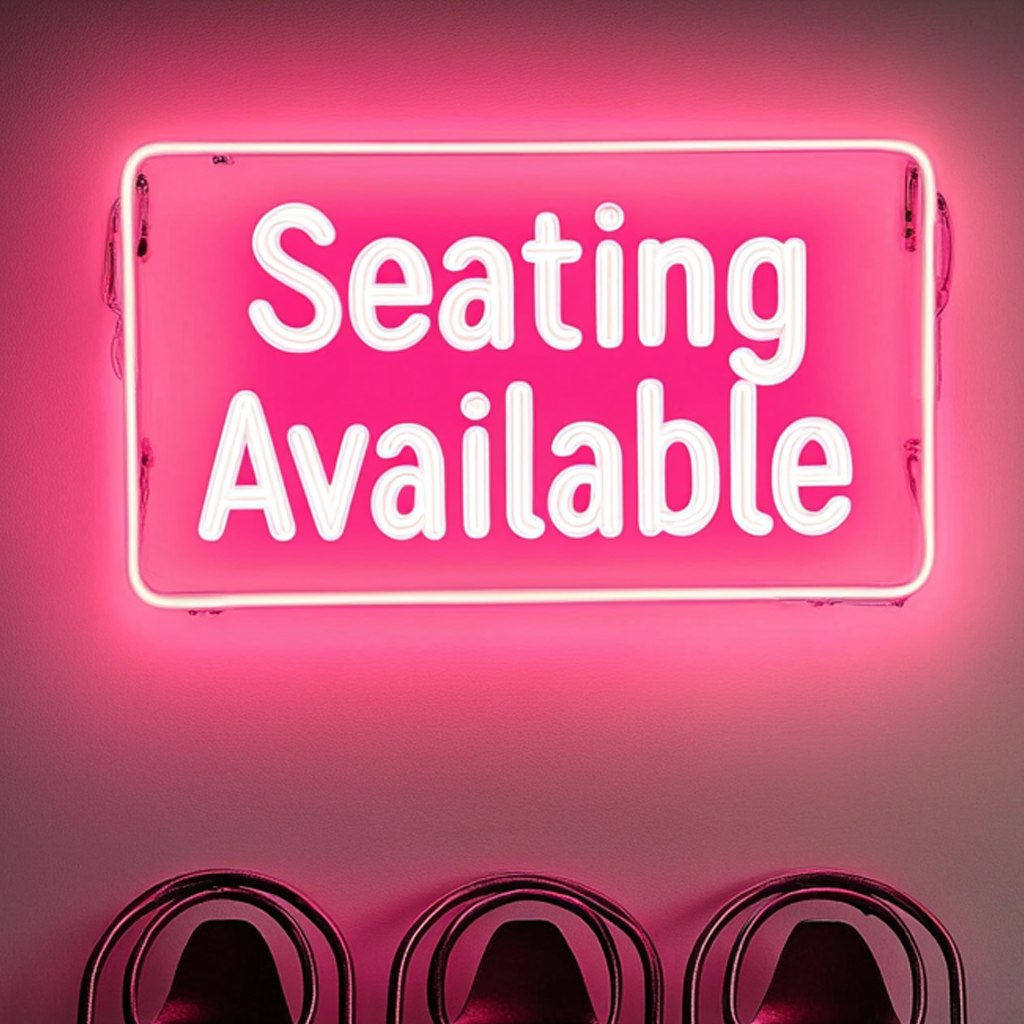 "Seating Available" - Pink Neon Sign, 24 Inches