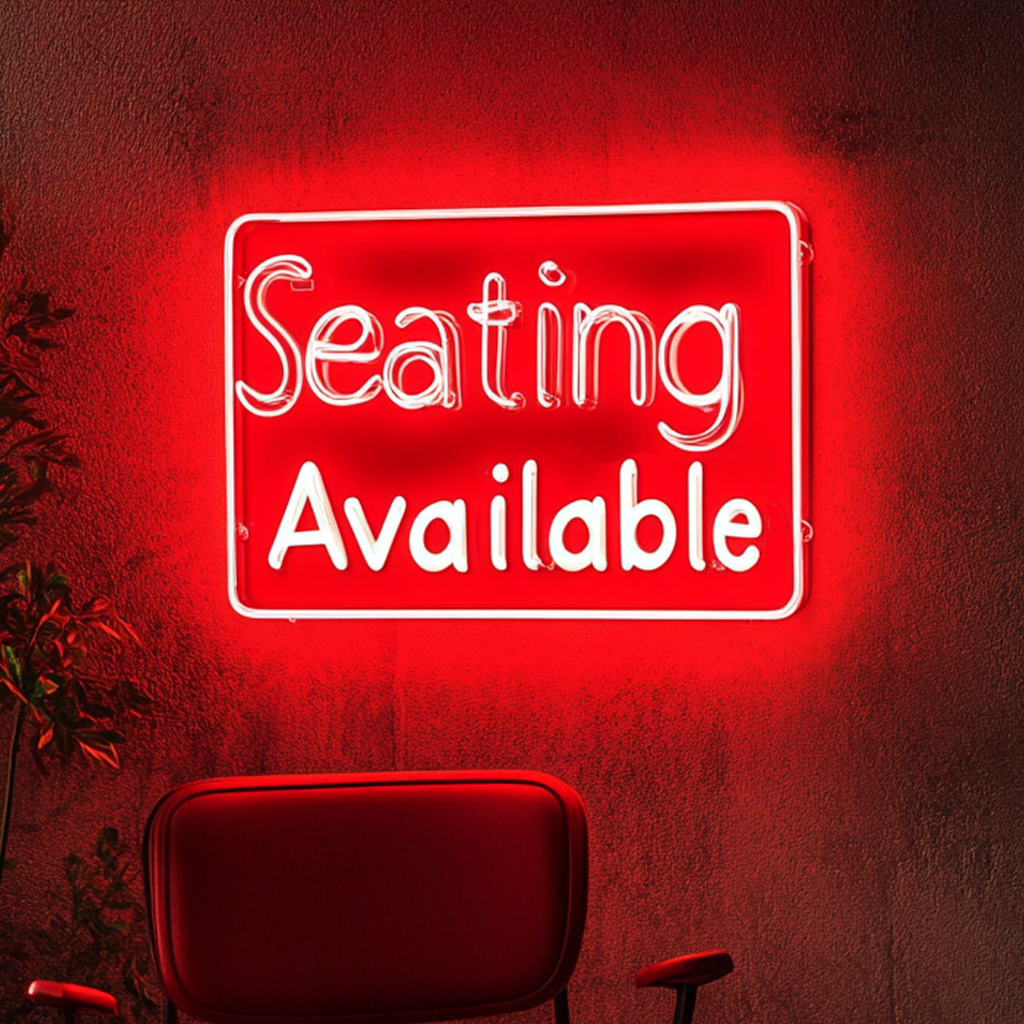 "Seating Available" - Red Neon Sign, 24 Inches