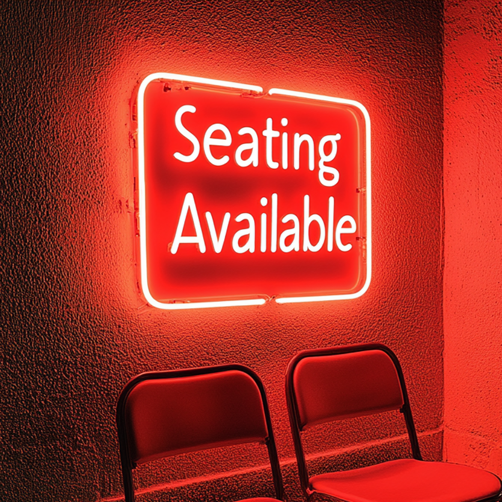"Seating Available" - Red Neon Sign, 24 Inches