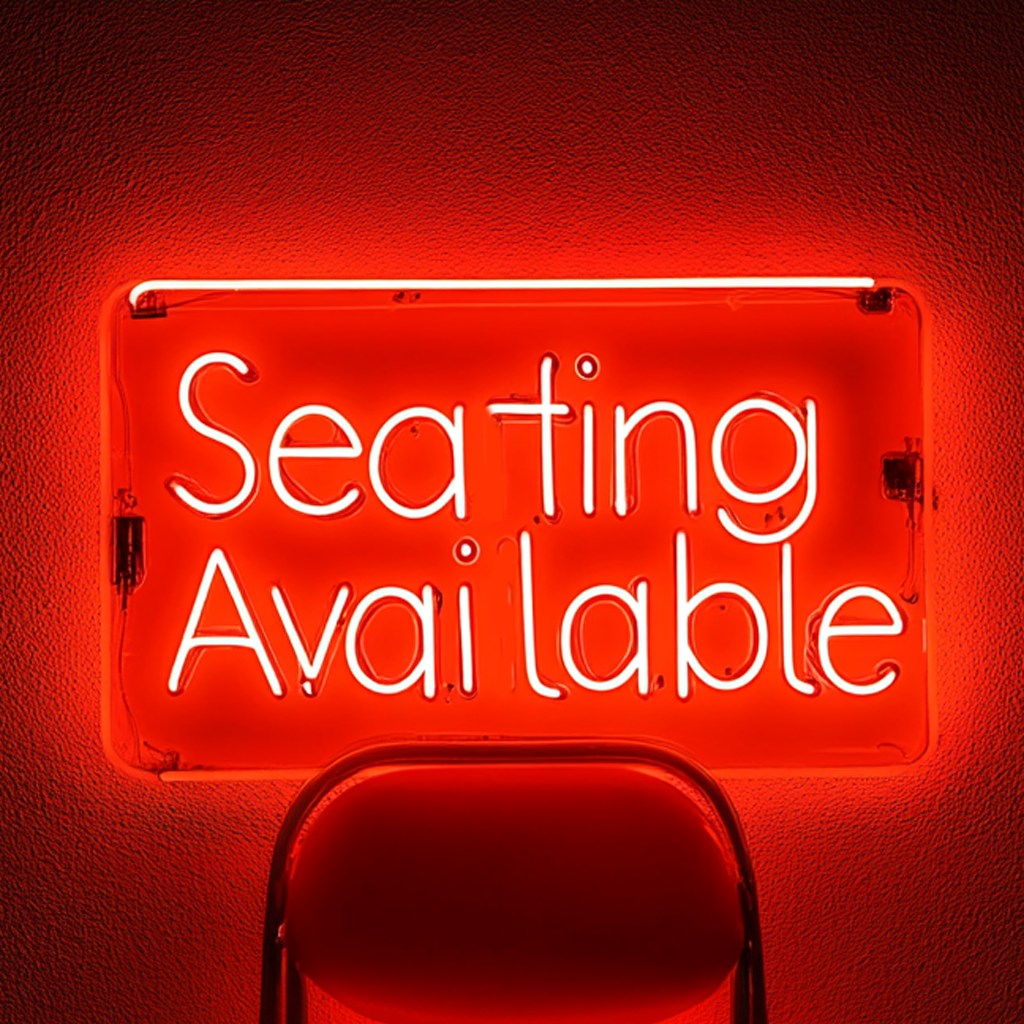 "Seating Available" - Red Neon Sign, 24 Inches
