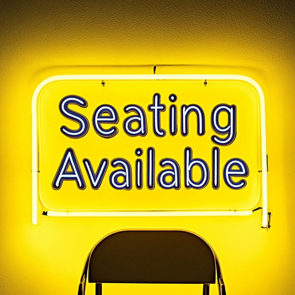 "Seating Available" - Yellow Neon Sign, 24 Inches