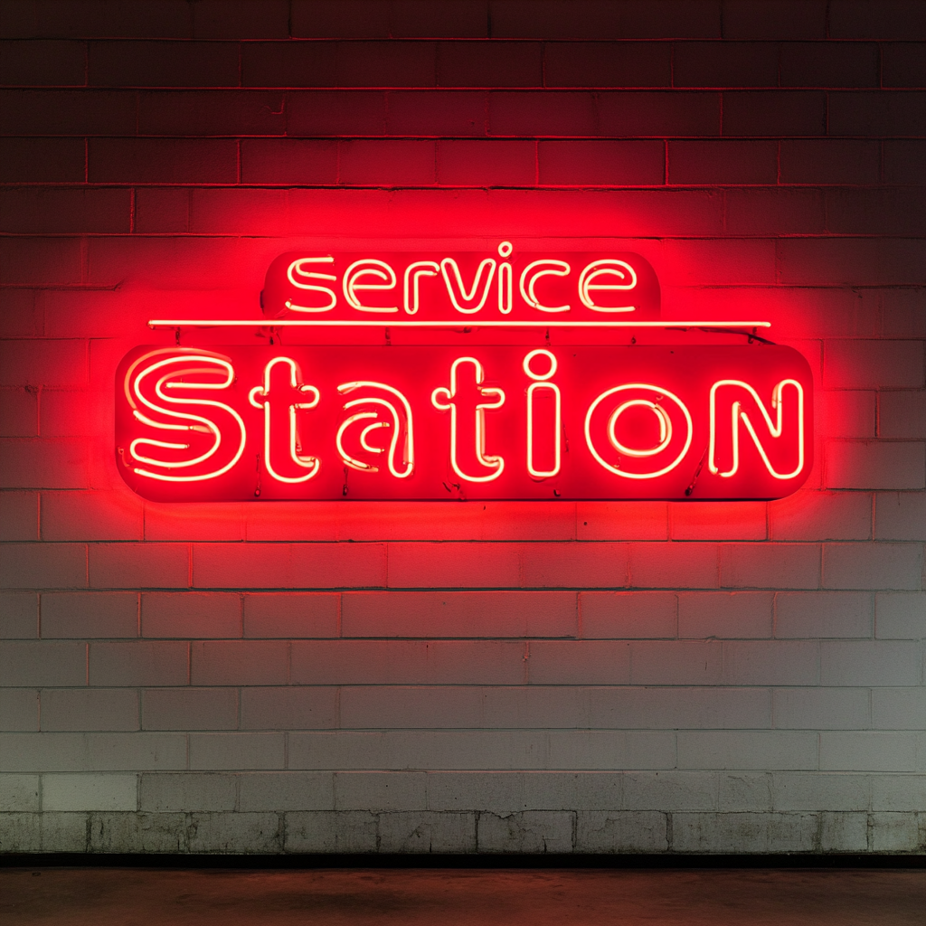 Service Station - Red Neon Sign, 18 Inches