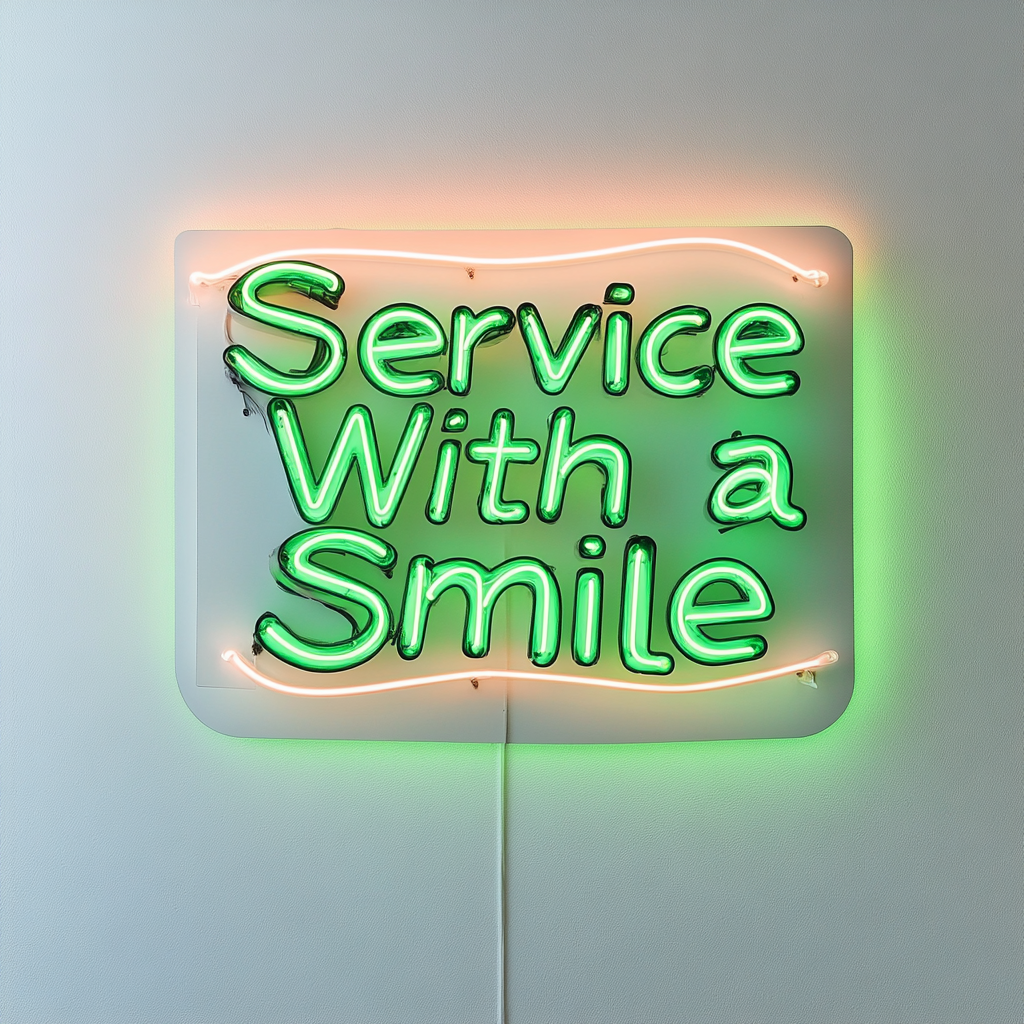 Service With a Smile - Green Neon Sign, 18 Inches