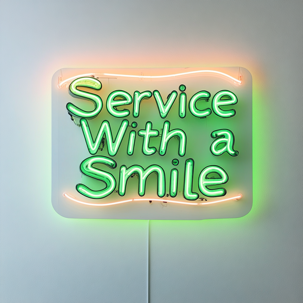 Service With a Smile - Green Neon Sign, 18 Inches