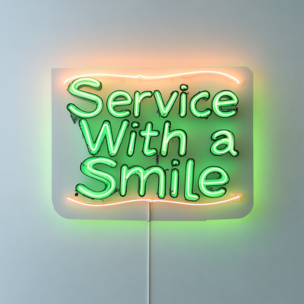 Service With a Smile - Green Neon Sign, 24 Inches