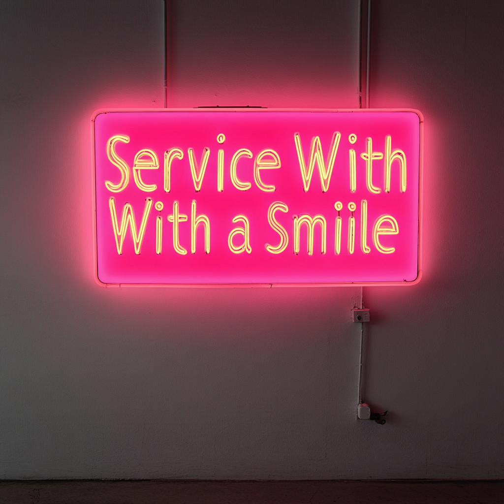 Service With a Smile - Pink Neon Sign, 18 Inches