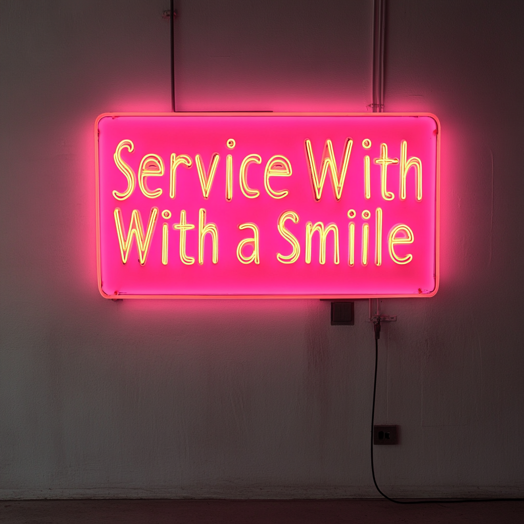 Service With a Smile - Pink Neon Sign, 18 Inches