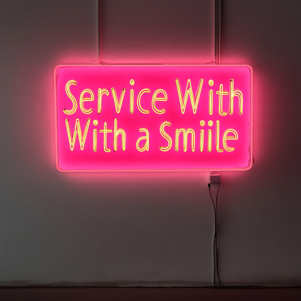 Service With a Smile - Pink Neon Sign, 18 Inches