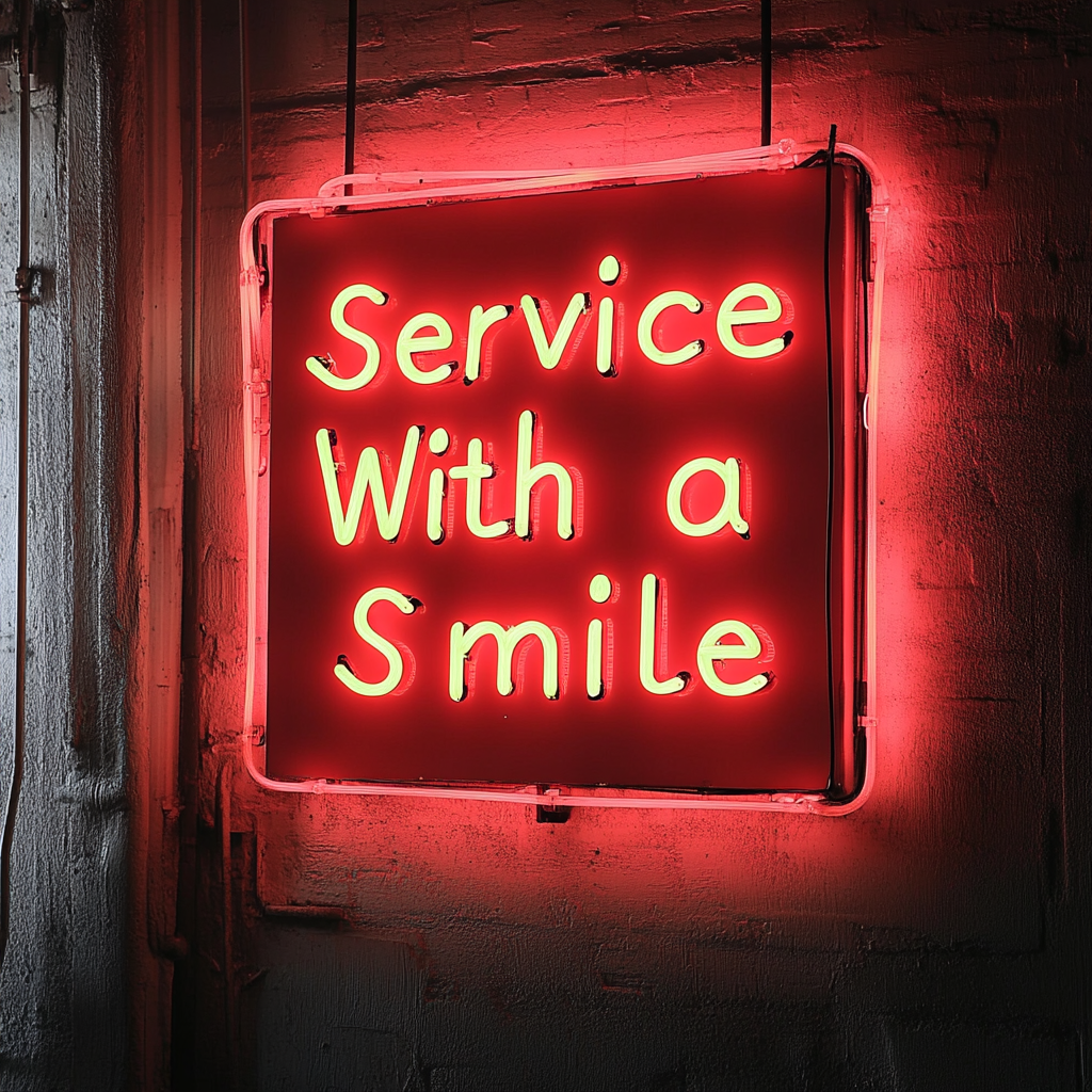 Service With a Smile - Red Neon Sign, 18 Inches