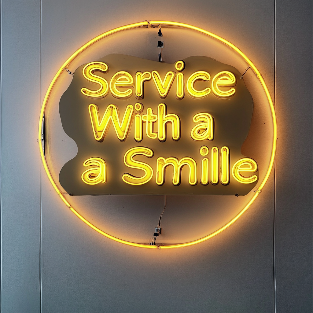 Service With a Smile - Yellow Neon Sign, 24 Inches