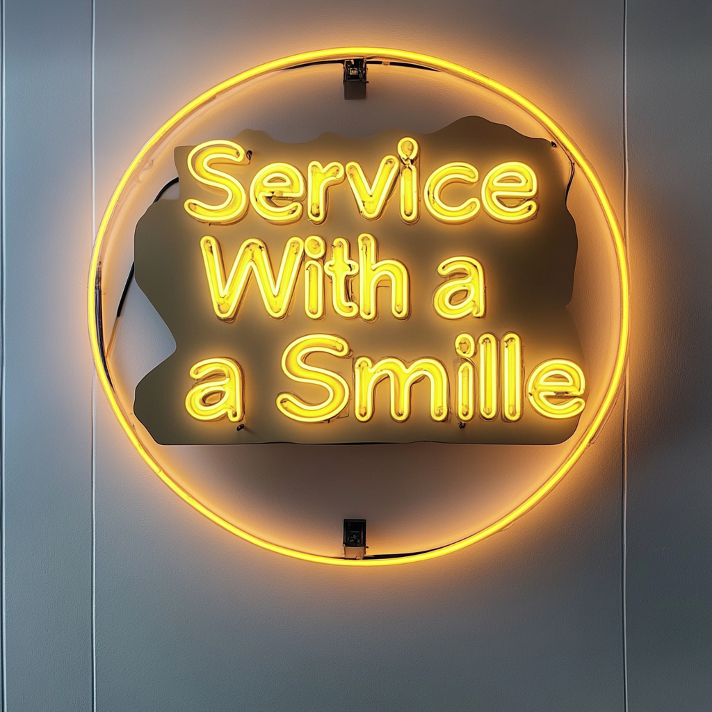 Service With a Smile - Yellow Neon Sign, 18 Inches