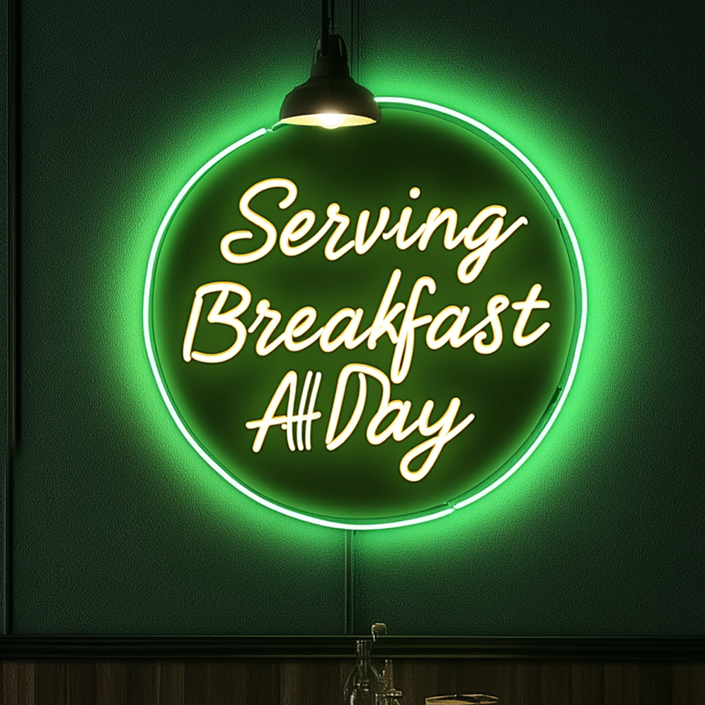 "Serving Breakfast All Day" - Green Neon Sign, 24 Inches