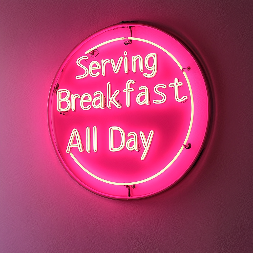 "Serving Breakfast All Day" - Pink Neon Sign, 24 Inches