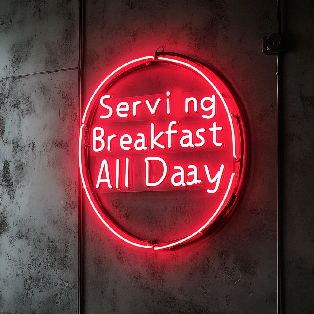 "Serving Breakfast All Day" - Red Neon Sign, 24 Inches