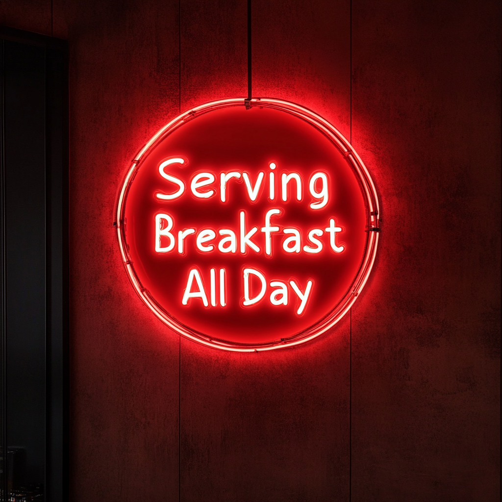 "Serving Breakfast All Day" - Red Neon Sign, 24 Inches