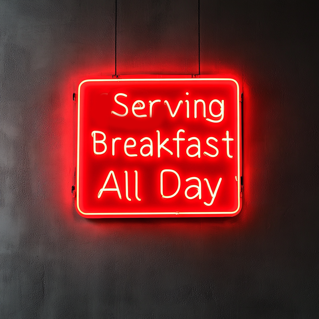 "Serving Breakfast All Day" - Red Neon Sign, 24 Inches