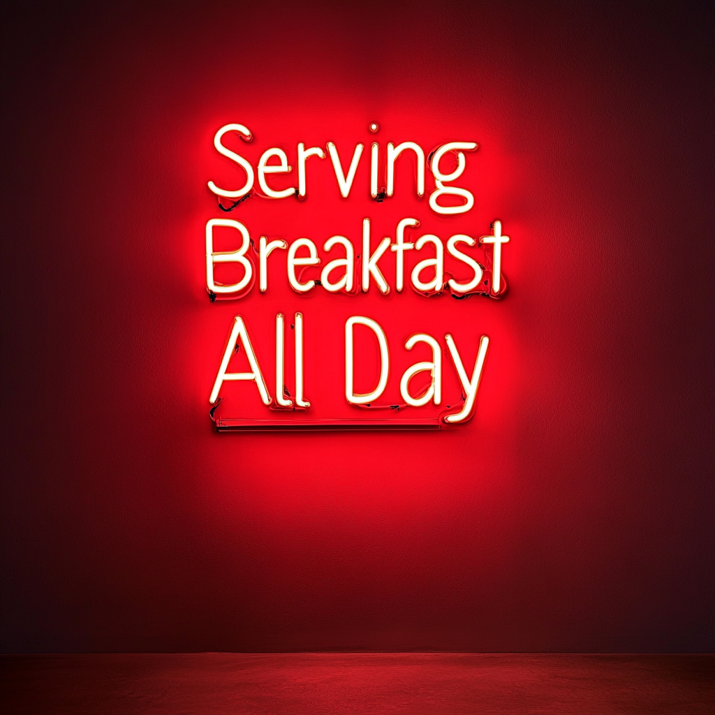 "Serving Breakfast All Day" - Red Neon Sign, 24 Inches