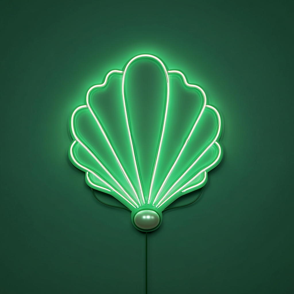 Shell with Pearl - Green Neon Sign, 18 Inches