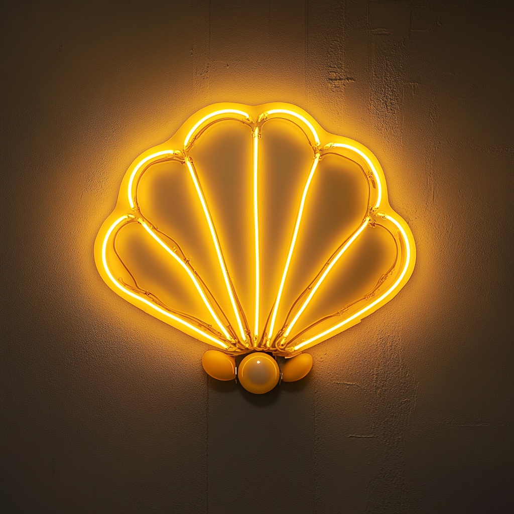 Shell with Pearl - Yellow Neon Sign, 18 Inches