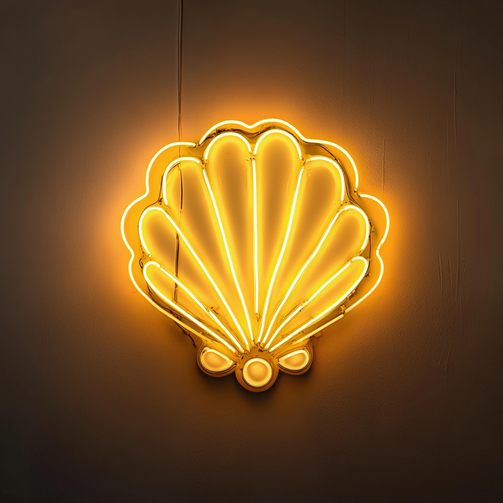Shell with Pearl - Yellow Neon Sign, 18 Inches